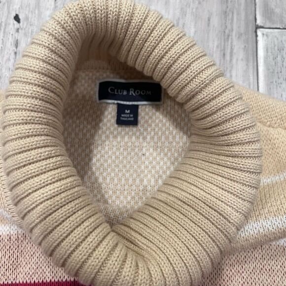 Unisex Aztec Tribal Fair Isle Turtleneck Beige Pullover Sweater - Picture 8 of 9